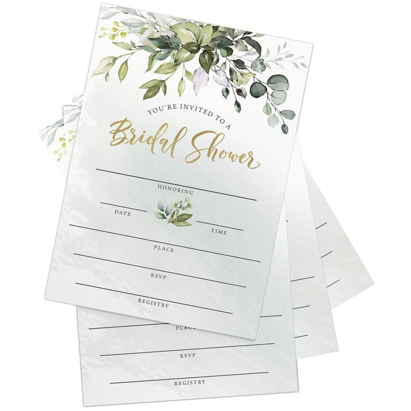 Printed Party Bridal Shower Invitations and Envelopes, Greenery, Set of 25 - Image 5